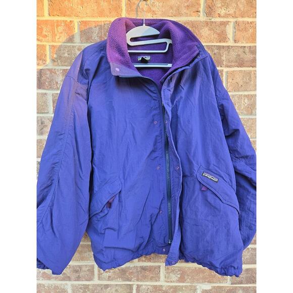 Vintage Patagonia Large Bomber Fleece Lined Jacket Made In USA Purple Zip Up Men - Picture 1 of 6
